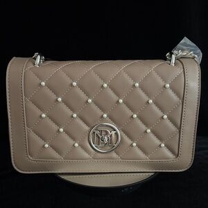 Badgley Mischka Beige Quilted Crossbody Bag